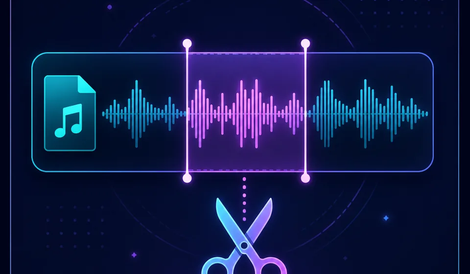 Audio waveform with start and end markers selecting a clean section