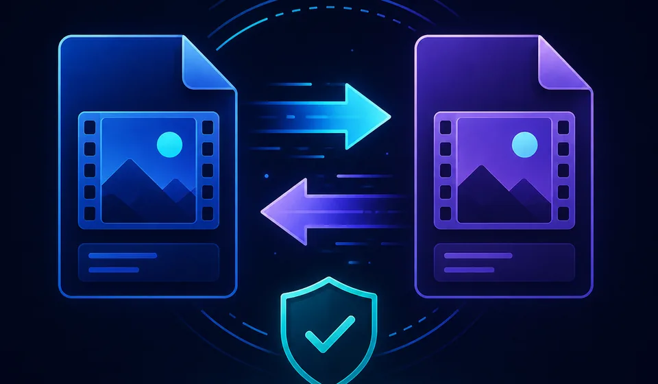 Compatible MP4 MOV MKV and WebM containers connected by conversion arrows