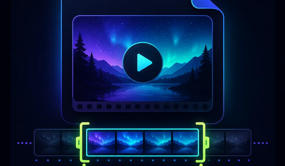 Video timeline with start and end handles selecting the useful middle section