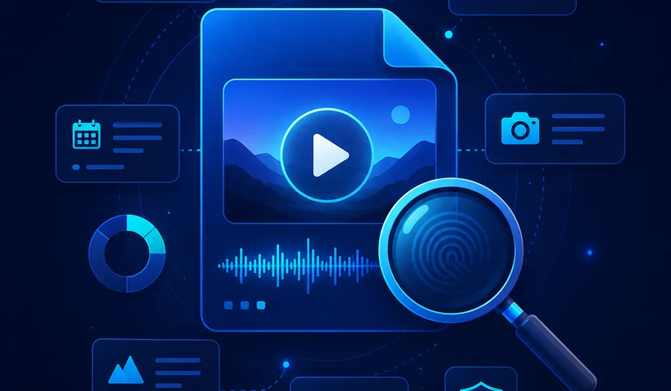 Video file card showing codec, duration and audio track details