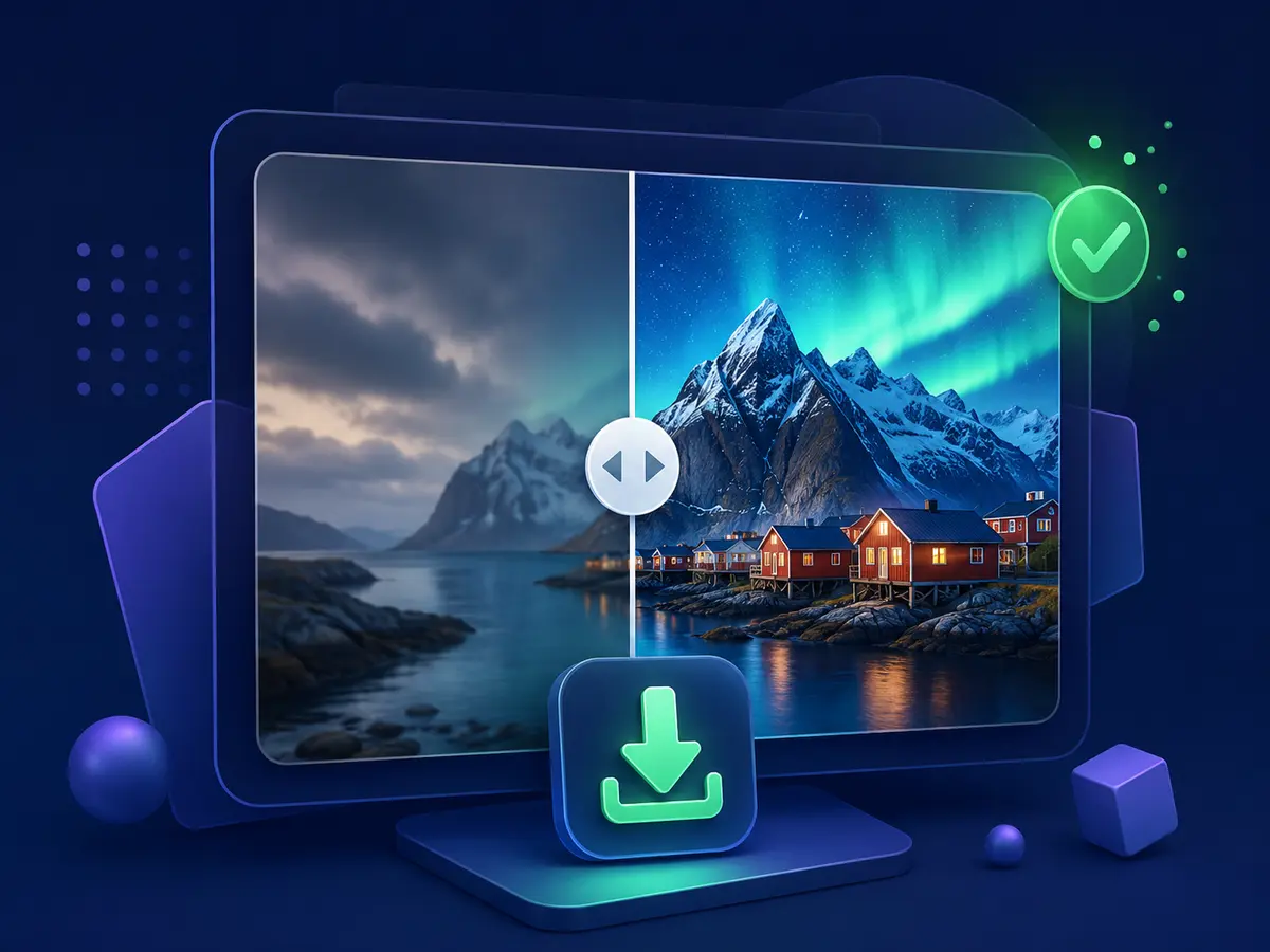 Before and after image comparison with a download action